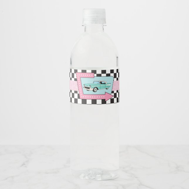 Retro 50s Birthday Party   Water Bottle Label (Front)