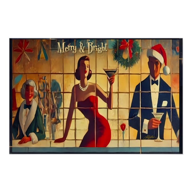 Retro 50s Christmas Eve Bar Last Call Martini Poster (Front)