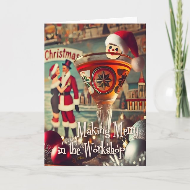 Retro 50s Cocktail Making Merry Christmas Workshop Card (Front)