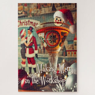 Retro 50s Cocktail Making Merry Christmas Workshop Jigsaw Puzzle