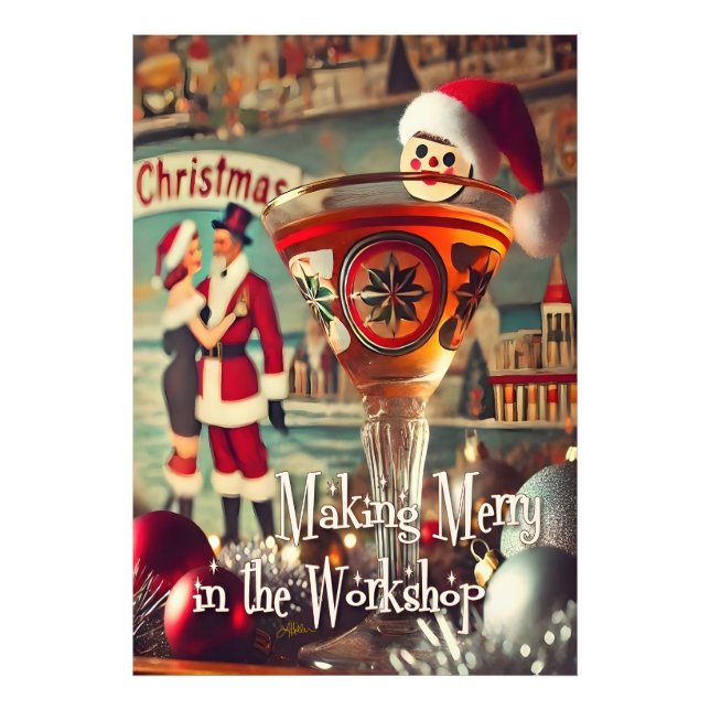 Retro 50s Cocktail Making Merry Christmas Workshop Photo Print (Front)