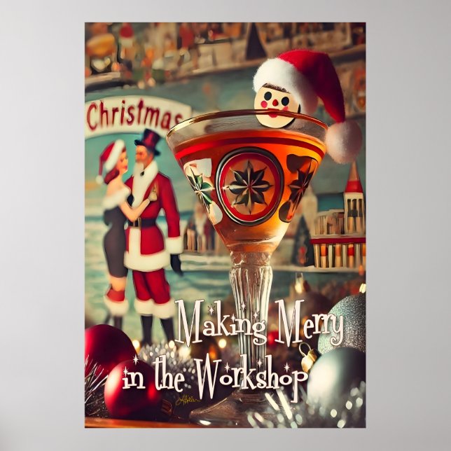 Retro 50s Cocktail Making Merry Christmas Workshop Poster (Front)