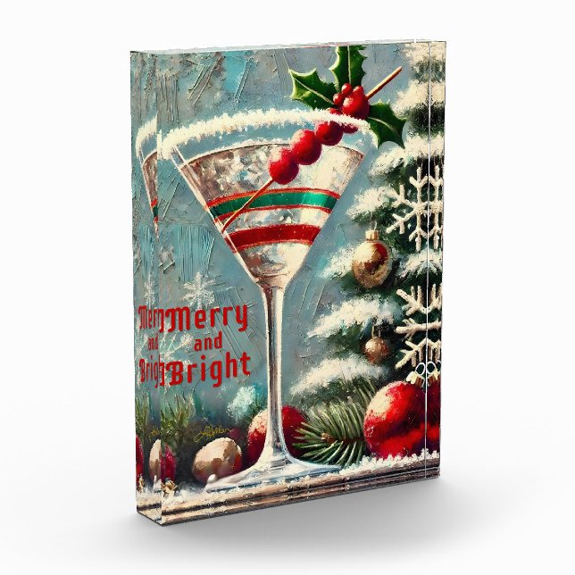 Retro 50s Cranberry Snowflake Christmas Martini Photo Block (Left)