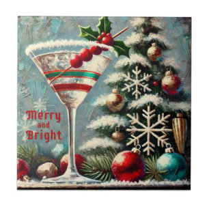 Retro 50s Cranberry Snowflake Christmas Martini Tile