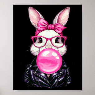 Retro 50's Cute Easter Bunny Blowing Bubble Gum 3 Poster