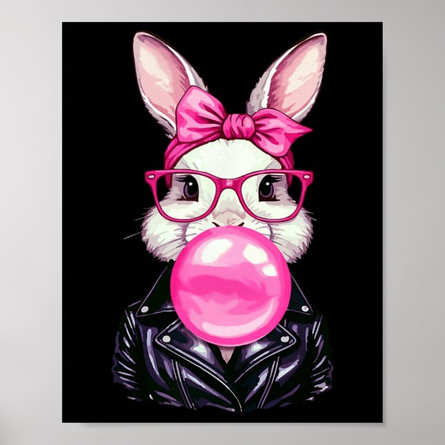 Retro 50's Cute Easter Bunny Blowing Bubble Gum 3  Poster (Front)