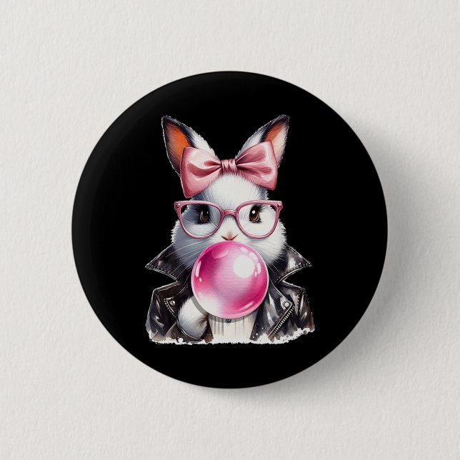 Retro 50's Cute Easter Bunny Blowing Bubble Gum 4  2 Inch Round Button (Front)