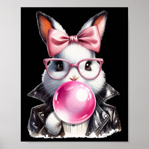 Retro 50's Cute Easter Bunny Blowing Bubble Gum 4  Poster