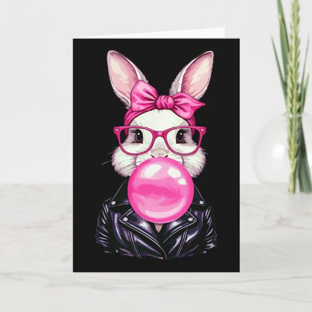 Retro 50's Cute Easter Bunny Blowing Bubble Gum 7  Card (Front)