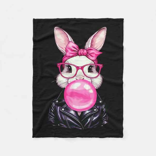 Retro 50's Cute Easter Bunny Blowing Bubble Gum 7  Fleece Blanket (Front)