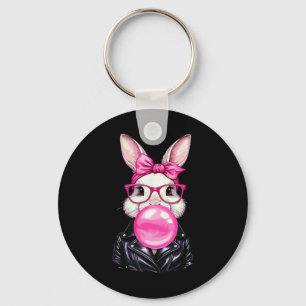 Retro 50's Cute Easter Bunny Blowing Bubble Gum 7  Keychain