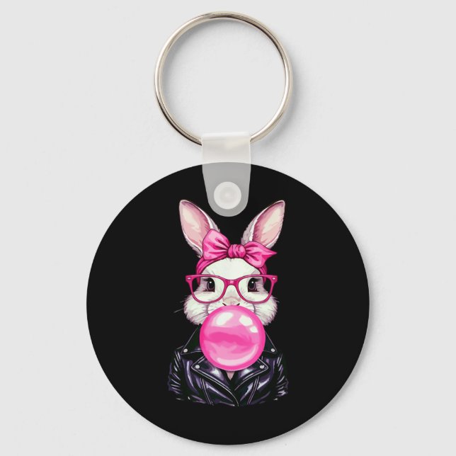 Retro 50's Cute Easter Bunny Blowing Bubble Gum 7  Keychain (Front)