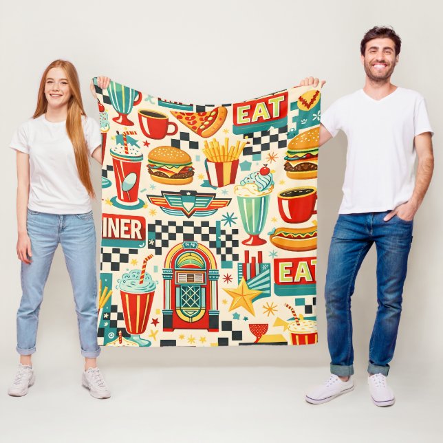 Retro 50s diner food pattern blanket vintage Ameri (In Situ)