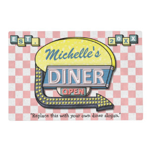 Retro 50's Diner Sign   Personalized Name Slogan Laminated Place Mat