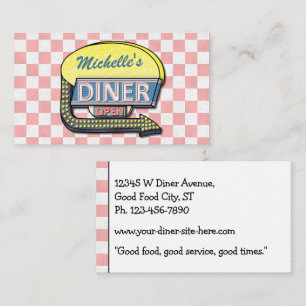 Retro 50's Diner Sign Pink Checkered Restaurant Business Card