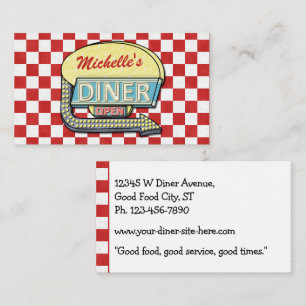 Retro 50's Diner Sign Red Chequered Restaurant Business Card
