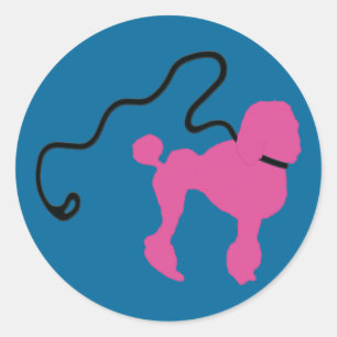 Retro 50's Felt Pink Poodle & Leash Classic Round Sticker