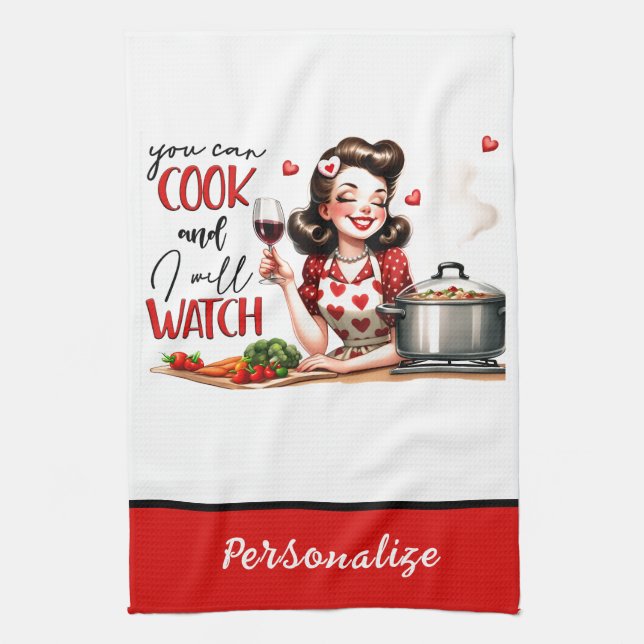 Retro 50s Glam Housewife Funny Sarcastic Humour Kitchen Towel (Vertical)