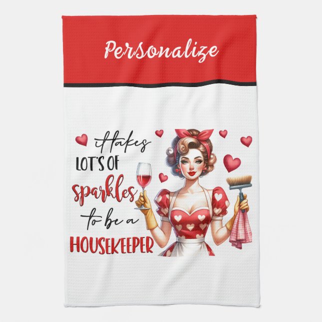 Retro 50s Glam Housewife Funny Sarcastic Humour Kitchen Towel (Vertical)