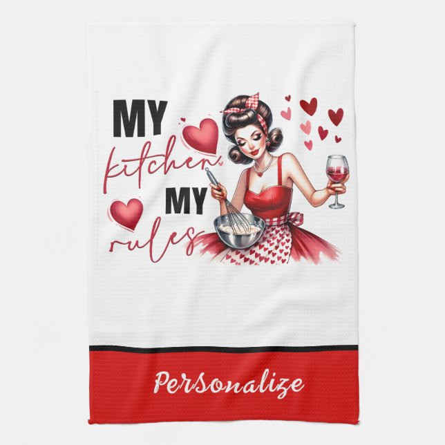 Retro 50s Glam Housewife Funny Sarcastic Humour Kitchen Towel (Vertical)