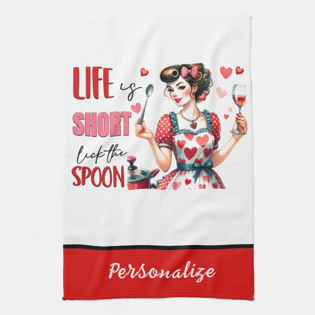 Retro 50s Glam Housewife Funny Sarcastic Humour Kitchen Towel (Vertical)