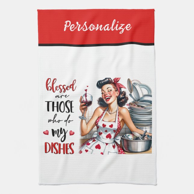 Retro 50s Glam Housewife Funny Sarcastic Humour Kitchen Towel (Vertical)