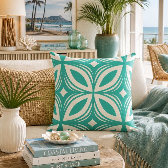 Retro 50s Hawaiian pattern Throw Pillow (Creator Uploaded)