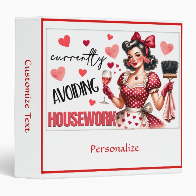 Retro 50s Housewife Funny Kitchen Humour Red Heart Binder (Front/Spine)