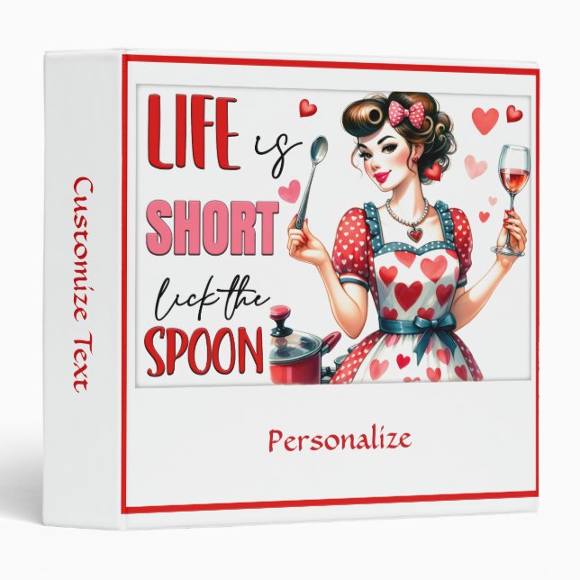 Retro 50s Housewife Funny Kitchen Humour Red Heart Binder (Front/Spine)