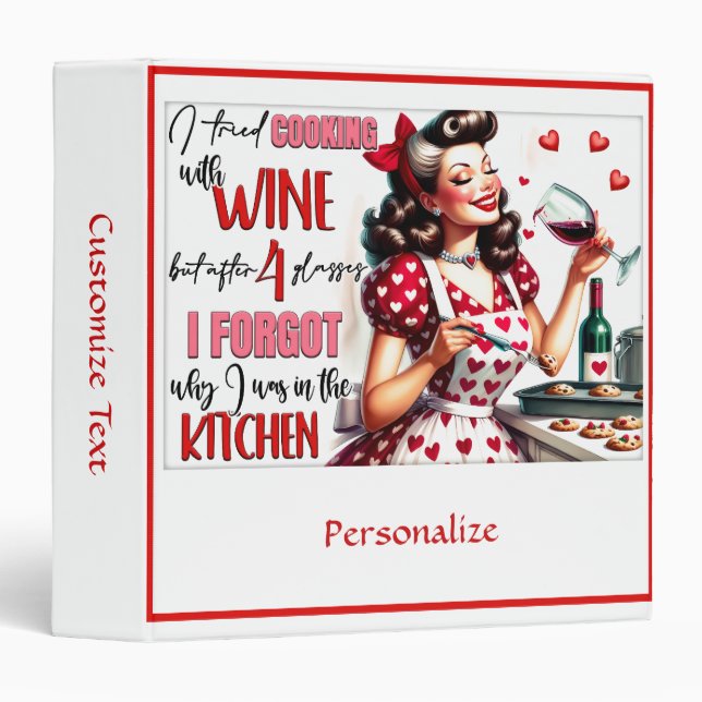 Retro 50s Housewife Funny Kitchen Humour Red Heart Binder (Front/Spine)