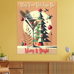 Retro 50s Jet Set Christmas Tree Martini Canvas Print