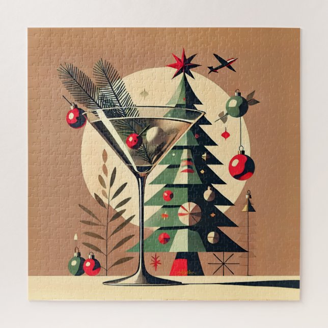 Retro 50s Jet Set Christmas Tree Martini Jigsaw Puzzle (Vertical)