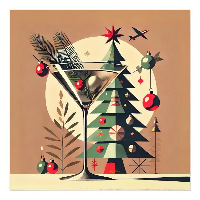 Retro 50s Jet Set Christmas Tree Martini Photo Print (Front)