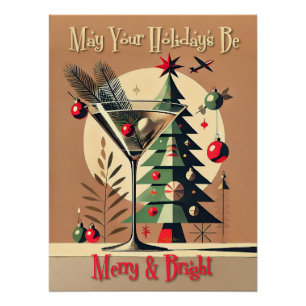 Retro 50s Jet Set Christmas Tree Martini Poster
