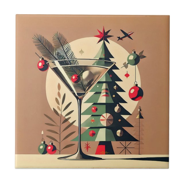 Retro 50s Jet Set Christmas Tree Martini Tile (Front)