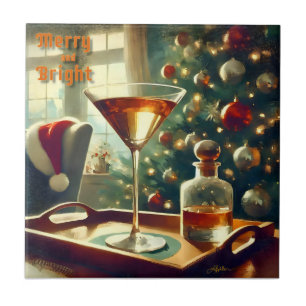 Retro 50s Manhattan Martini For Santa Tile