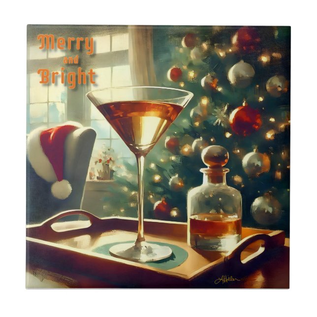 Retro 50s Manhattan Martini For Santa Tile (Front)