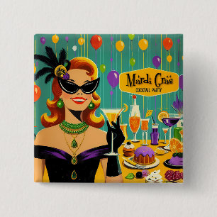 Retro 50s Mardi Gras Cocktail Party 2 Inch Square Button