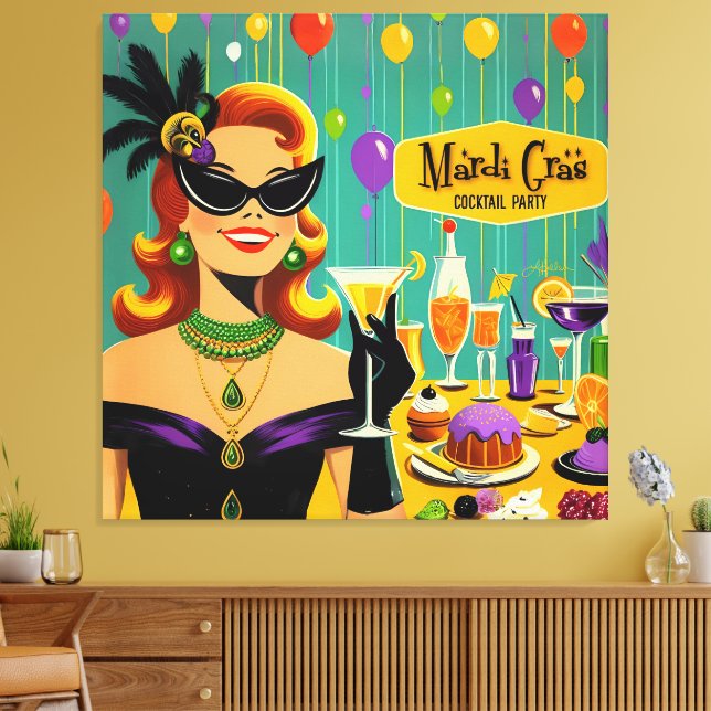 Retro 50s Mardi Gras Cocktail Party Canvas Print (Insitu(LivingRoom))