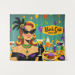 Retro 50s Mardi Gras Cocktail Party Tapestry