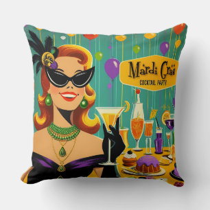 Retro 50s Mardi Gras Cocktail Party Throw Pillow