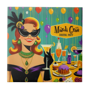 Retro 50s Mardi Gras Cocktail Party Tile