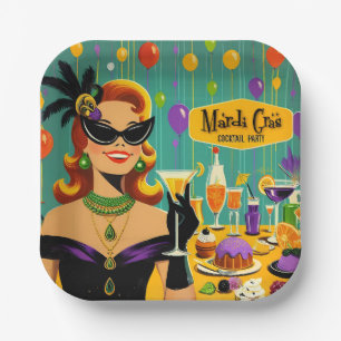 Retro 50s Mardi Gras Martini Cocktail Party Paper Plate