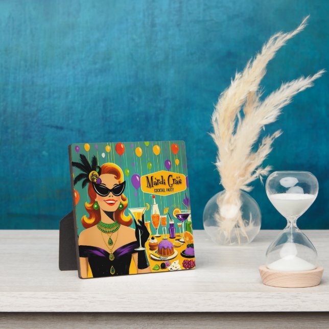 Retro 50s Mardi Gras Martini Cocktail Party Plaque (Insitu)