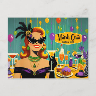 Retro 50s Mardi Gras Martini Cocktail Party Postcard