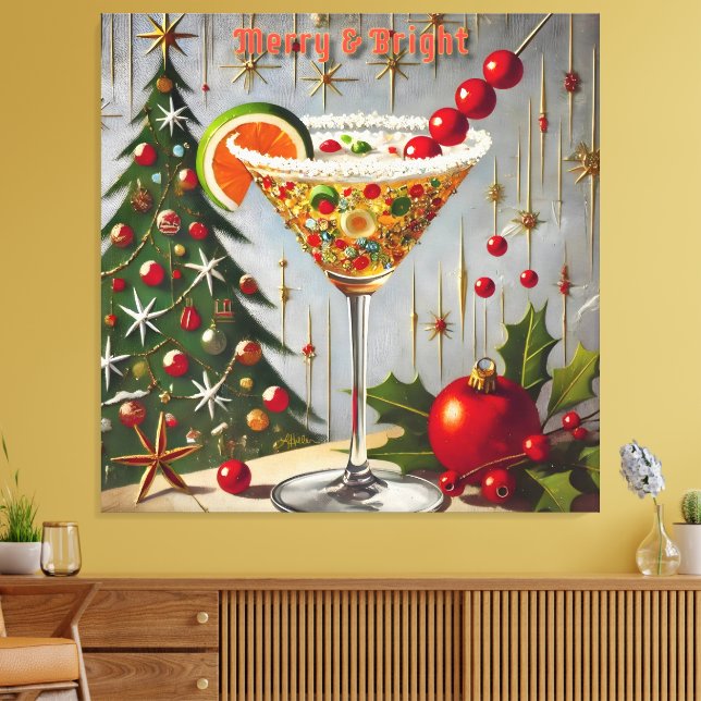 Retro 50s Merry Bright Christmas Candy Cocktail Canvas Print (Insitu(LivingRoom))