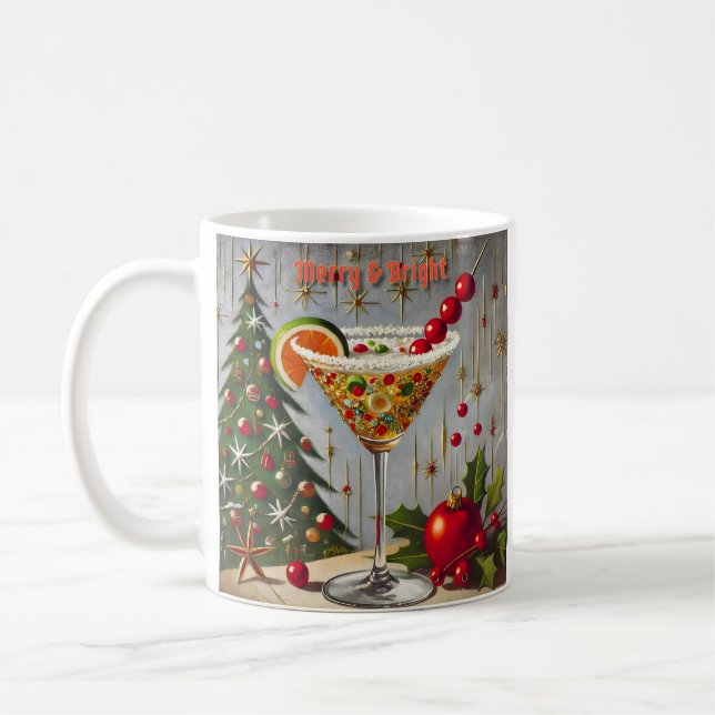 Retro 50s Merry Bright Christmas Candy Cocktail Coffee Mug (Left)