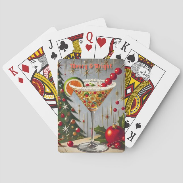 Retro 50s Merry Bright Christmas Candy Cocktail Playing Cards (Back)