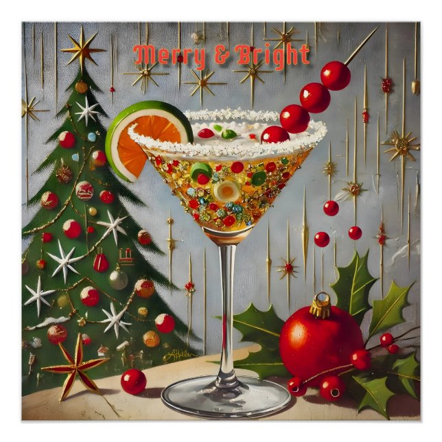 Retro 50s Merry Bright Christmas Candy Cocktail Poster (Front)