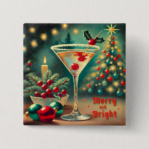 Retro 50s Merry Bright Christmas Cocktail Martini 2 Inch Square Button